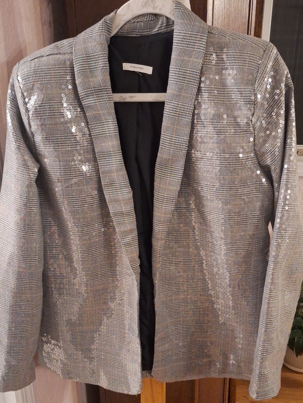 Maurices Silver Sequin Plaid Blazer
